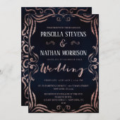 Modern  Roos Gold Decorative Scroll Wedding Kaart (Voorkant / Achterkant)