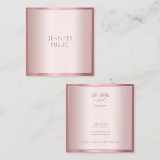 Modern Roos Gold Elegant Minimalistische Sjabloon  Vierkante Visitekaartje (Voorkant / Achterkant)