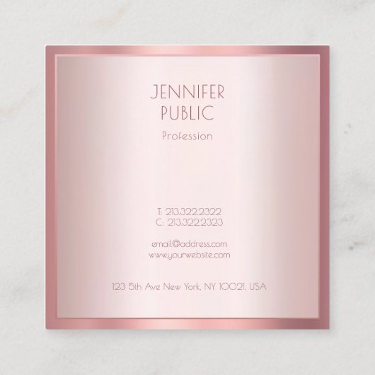 Modern Roos Gold Elegant Minimalistische Sjabloon  Vierkante Visitekaartje (Achterkant)