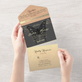 Modern Roos Gold en Black Wedding All In One Uitnodiging (Afscheurbaar)
