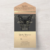 Modern Roos Gold en Black Wedding All In One Uitnodiging (Binnen)