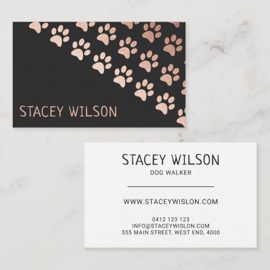 Modern Roos Gold en Houtskool Hond Walker Visitekaartje (Voorkant / Achterkant)