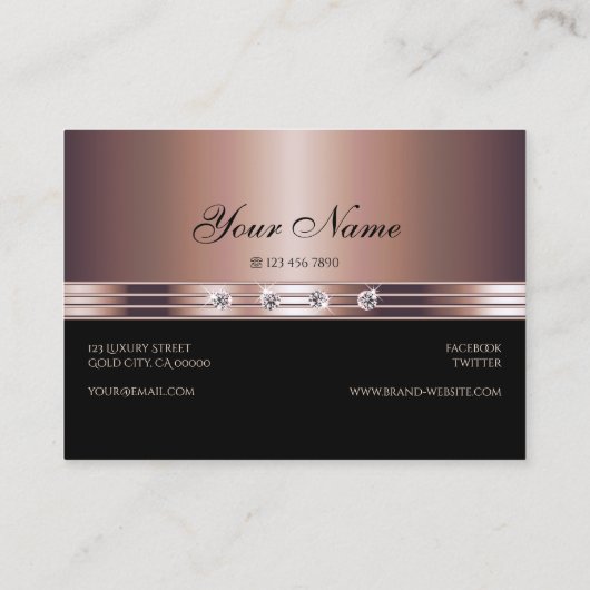 Modern Roos Gold en zwart met lumierige diamanten Visitekaartje (Achterkant)