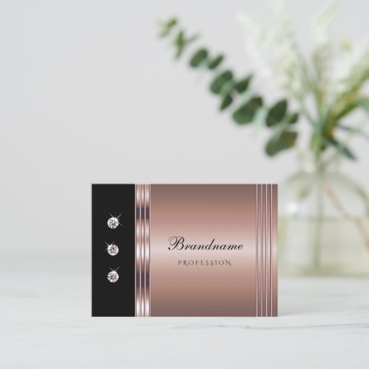 Modern Roos Gold en zwart met lumierige diamanten Visitekaartje (Staand voorkant)