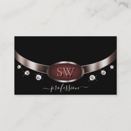 Modern Roos Gold en zwart met Monogram Diamonds Visitekaartje (Voorkant)
