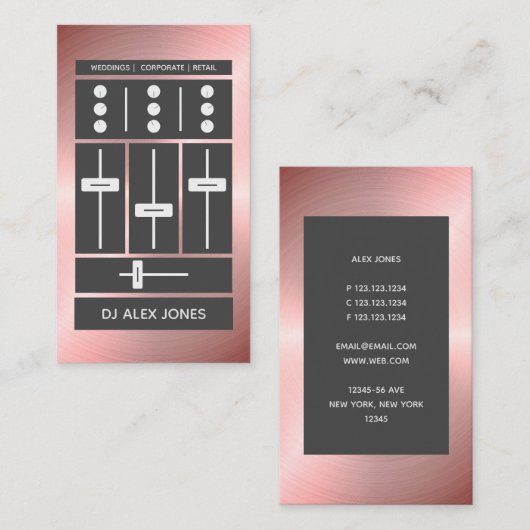 Modern Roos Gold Faux DJ | Koel Visitekaartje (Voorkant / Achterkant)