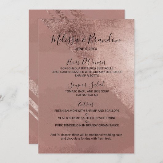 Modern Roos Gold Faux Folie Driehoek Trouwmenu Menu (Voorkant / Achterkant)