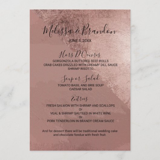 Modern Roos Gold Faux Folie Driehoek Trouwmenu Menu (Voorkant)