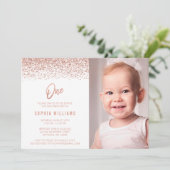 Modern Roos Gold Faux Glitter 1e Verjaardag Foto Kaart (Staand voorkant)