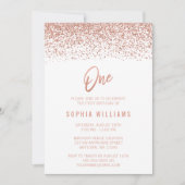 Modern Roos Gold Faux Glitter 1e verjaardag Kaart (Voorkant)