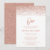 Modern Roos Gold Faux Glitter 1e verjaardag Kaart (Voorkant / Achterkant)