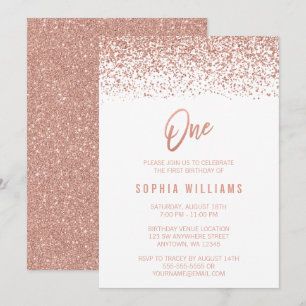 Modern Roos Gold Faux Glitter 1e verjaardag Kaart