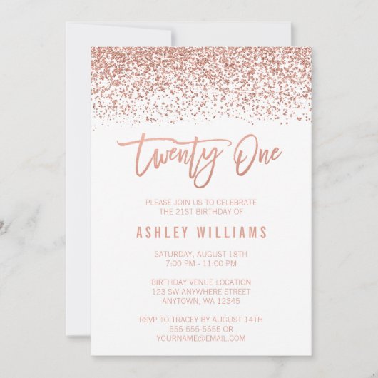 Modern Roos Gold Faux Glitter 21-ste verjaardag Kaart (Voorkant)