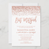 Modern Roos Gold Faux Glitter Bat Mitzvah Kaart (Voorkant)