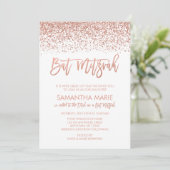 Modern Roos Gold Faux Glitter Bat Mitzvah Kaart (Staand voorkant)