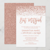 Modern Roos Gold Faux Glitter Bat Mitzvah Kaart (Voorkant / Achterkant)