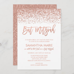 Modern Roos Gold Faux Glitter Bat Mitzvah Kaart
