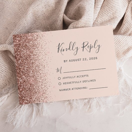 Modern Roos Gold Faux Glitter Blush Roze RSVP-kaar RSVP Kaartje