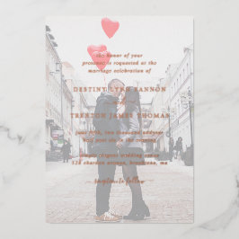 Modern Roos Gold Faux Vellum Photo Wedding Folie Uitnodiging