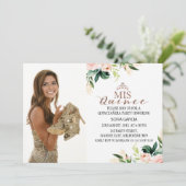 Modern Roos Gold Floral Foto Quinceañera Kaart (Staand voorkant)