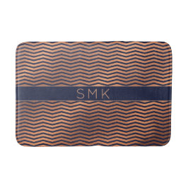 Modern Roos Gold Foil Chevron Navy Blue Monogram Badmat