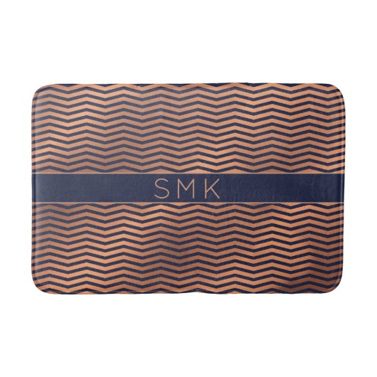 Modern Roos Gold Foil Chevron Navy Blue Monogram Badmat (Voorkant)