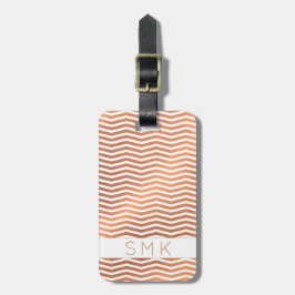 Modern Roos Gold Foil Chevron op wit monogram Bagagelabel