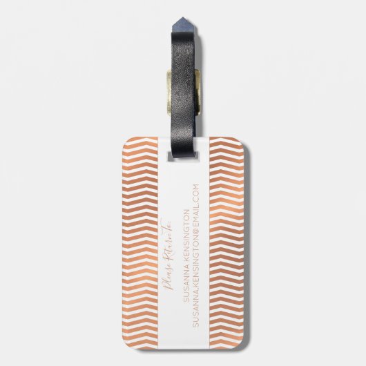 Modern Roos Gold Foil Chevron op wit monogram Bagagelabel (Achterkant verticaal)