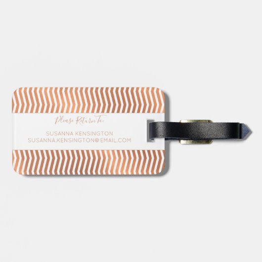Modern Roos Gold Foil Chevron op wit monogram Bagagelabel (Achterkant horizontaal)