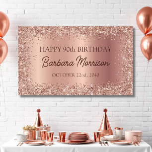 Modern Roos Gold Foil Glitter 90ste Verjaardag Scr Spandoek