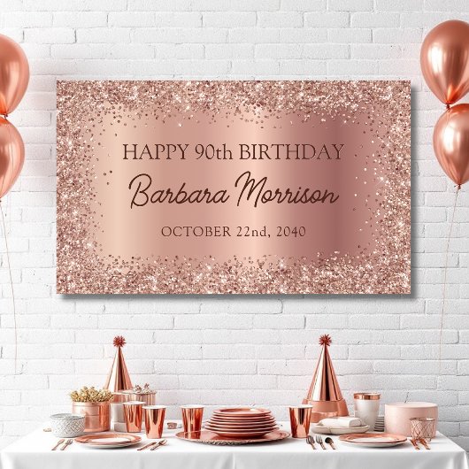 Modern Roos Gold Foil Glitter 90ste Verjaardag Scr Spandoek