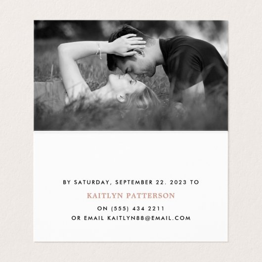 Modern Roos Gold Foil script met Photo RSVP-kaart Visitekaartje (Binnenkant ongevouwen)