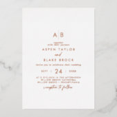 Modern Roos Gold Foil Script Monogram Weddenschap Folie Uitnodiging (Voorkant)