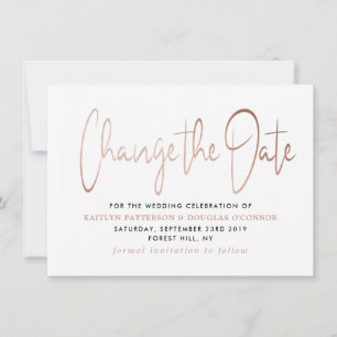 Modern roos Gold folie Script Verander de datum Save The Date