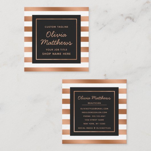 Modern Roos Gold Folie Stripes Luxe Vierkante Visitekaartje (Voorkant / Achterkant)