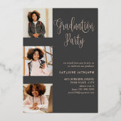 Modern Roos Gold fotocollage Afstuderen Folie Uitnodiging (Achterkant)