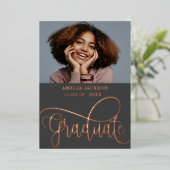 Modern Roos Gold fotocollage Afstuderen Folie Uitnodiging (Staand Voorkant)