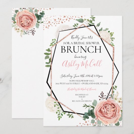 Modern Roos Gold Geometrisch Vrijgezellenfeest Inv Kaart (Voorkant / Achterkant)