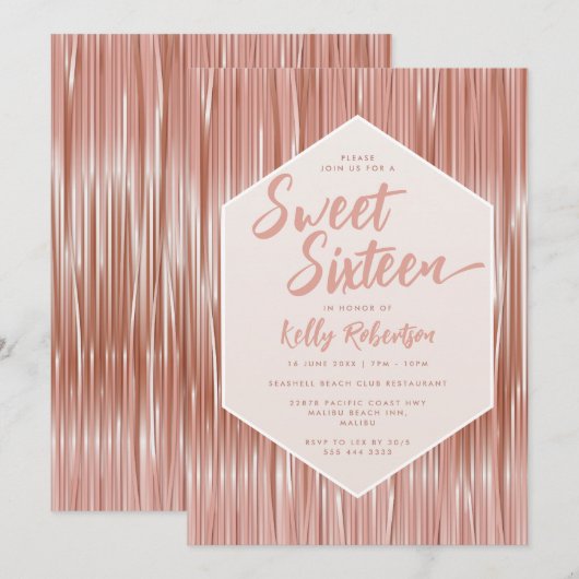 Modern Roos Gold Girly Script Sweet Sixteen Kaart (Voorkant / Achterkant)