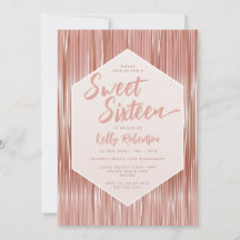 Modern Roos Gold Girly Script Sweet Sixteen