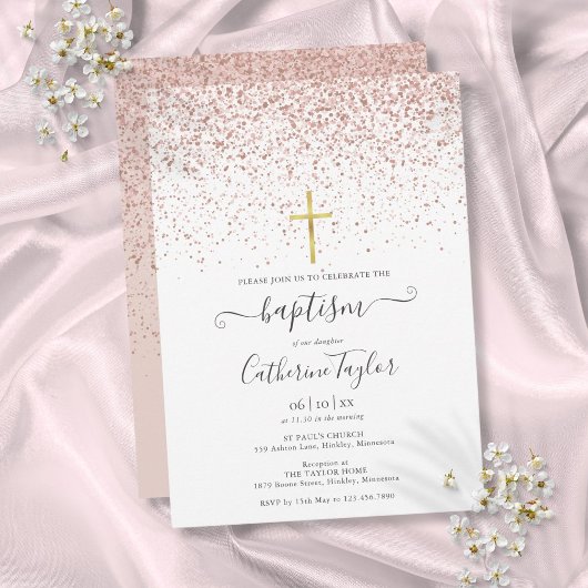 Modern Roos Gold Glitter Baptisme Christening Kaart