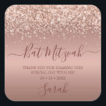 Modern Roos Gold Glitter Bat Mitzvah Vierkante Sticker<br><div class="desc">Deze elegante en luxe rozen gouden glitter met een topje van Bat Mitzvah dank u stickers zijn perfect voor uw feest. Hun chique en moderne lettertypen zijn helder en schoon en maken ze uniek en uniek. Het sentiment is volledig aanpasbaar, zodat u uw eigen woorden kunt kiezen als u dat...</div>