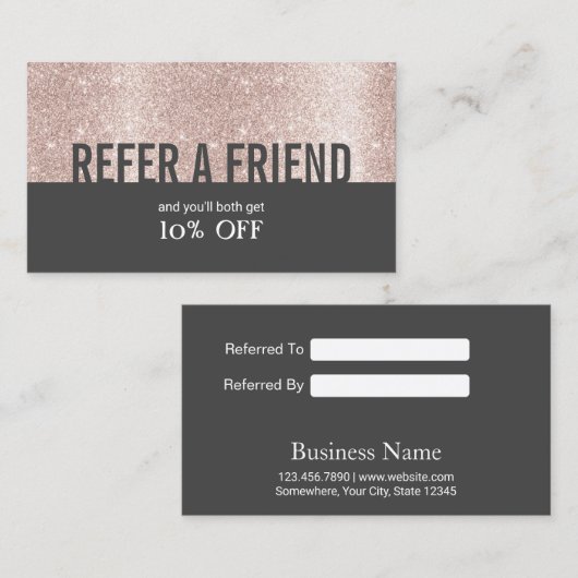 Modern Roos Gold Glitter Beauty Salon Spa Referral (Voorkant / Achterkant)