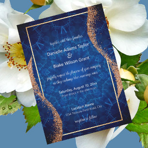 Modern Roos Gold Glitter, Blue Mandala Wedding Kaart