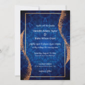 Modern Roos Gold Glitter, Blue Mandala Wedding Kaart (Voorkant)