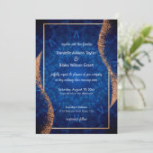 Modern Roos Gold Glitter, Blue Mandala Wedding Kaart (Staand voorkant)