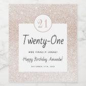 Modern Roos Gold Glitter Blush Girl 21-jarig Wijn Etiket (Enkel label)