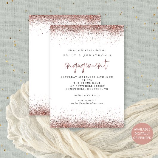Modern Roos Gold Glitter Border Engagement Party Kaart