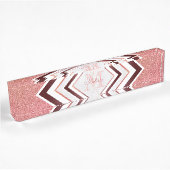 Modern Roos Gold Glitter Chevron Monogram Naambordje