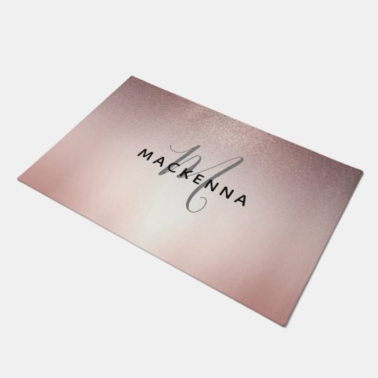 Modern Roos Gold Glitter Chic Girly Monogram Naam  Deurmat (Schuin)